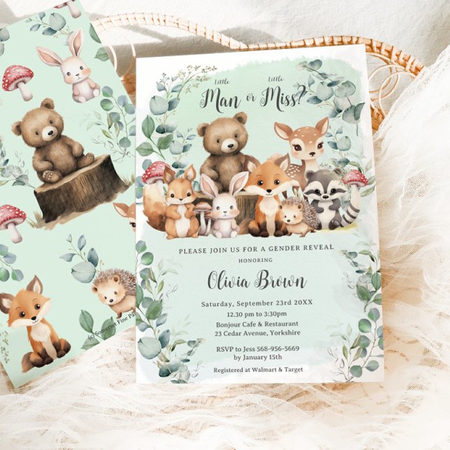 Woodland Animals Greenery Gender Reveal Shower Invitation (Creator Uploaded)