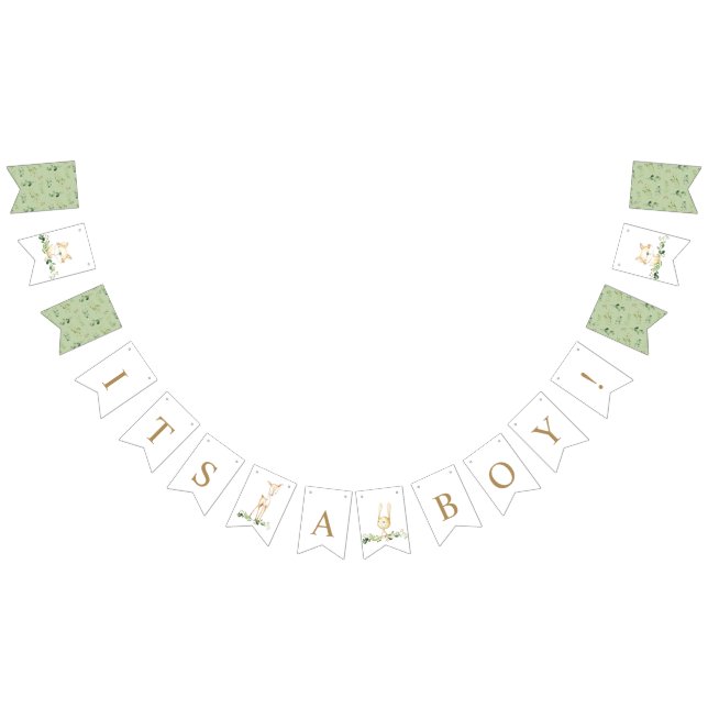 Woodland Animals Greenery It's a Boy Baby Shower Bunting (All)