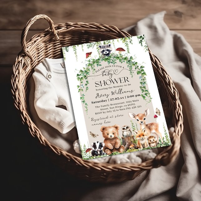 Woodland Animals Greenery Mushroom Baby Shower  Invitation (Creator Uploaded)