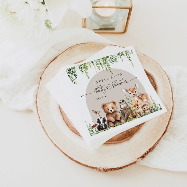 Woodland Animals Greenery Mushroom Baby Shower Napkin (Creator Uploaded)