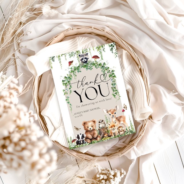 Woodland Animals Greenery Mushroom Baby Shower  Thank You Card (Creator Uploaded)