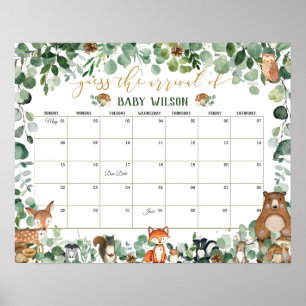 Woodland Animals Guess Baby's Arrival Birth Game Poster