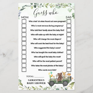 Woodland Animals Guess Who Baby Shower Game Card