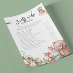 Woodland Animals 'Guess Who' Baby Shower Game Flyer<br><div class="desc">Designed to coordinate with our 'Woodland Animal' Baby shower invitations. This cute baby shower 'Guess Who' Mummy or Daddy game, features watercolor illustrations of a fox, deer, owl, squirrel, mouse, bird andhedgehog set in a the woods . Every question can be edited, so if you want to change them you...</div>
