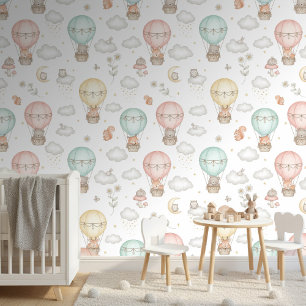 Woodland Animals Hot Air Balloon Pattern ID1230 Wallpaper