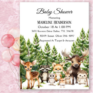 Woodland Animals In Forest Baby Shower Invitation