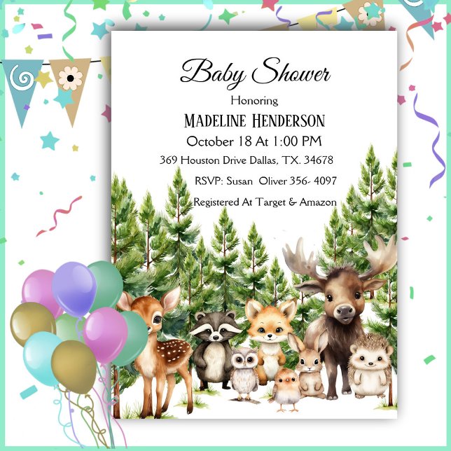 Woodland Animals In Forest Baby Shower Invitation (Creator Uploaded)