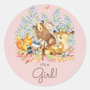 Woodland Animals It' a Girl Favour Sticker