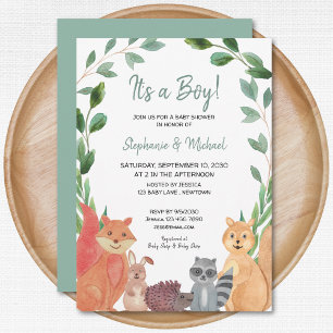 Woodland Animals It's A Boy Couples Baby Shower Invitation