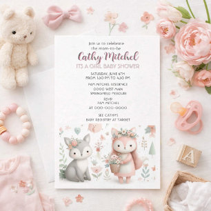 Woodland Animals "Its a Girl" Baby Shower Invitation