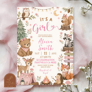 Woodland Animals It's a girl baby shower Invitation