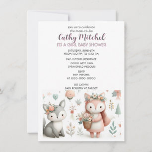 Woodland Animals "Its a Girl" Baby Shower Invitation