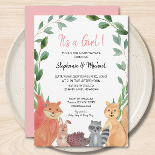 Woodland Animals It's A Girl Couples Baby Shower Invitation