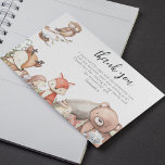 Woodland Animals Kids Birthday Party Thank You Card<br><div class="desc">Woodland animals thank you Card featuring,  watercolor forest animals a bear,  racoon,  rabbit,  deer,  fox,  hedgehog,  mouse,  owl,  squirrel and birds.  The text can be easily edited,  font styles and background colour can be changed also,  by clicking on the customise further link after personalising.</div>