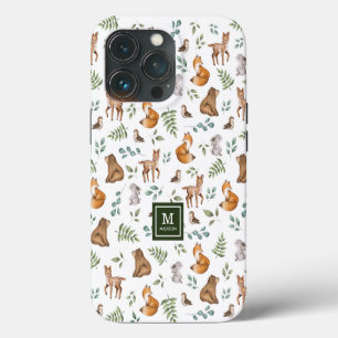 Woodland Animals Leafy Forest Pattern Monogram iPhone 13 Pro Case