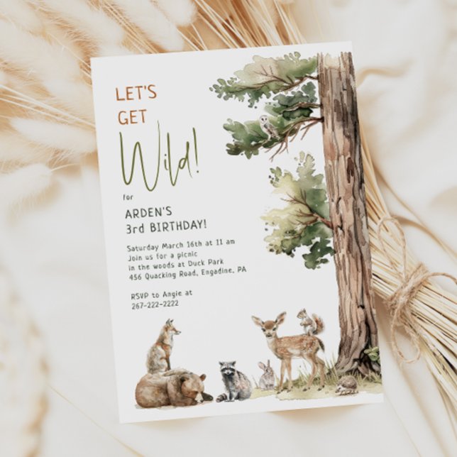 Woodland Animals "Let's Get Wild" Kids Birthday Invitation (Creator Uploaded)
