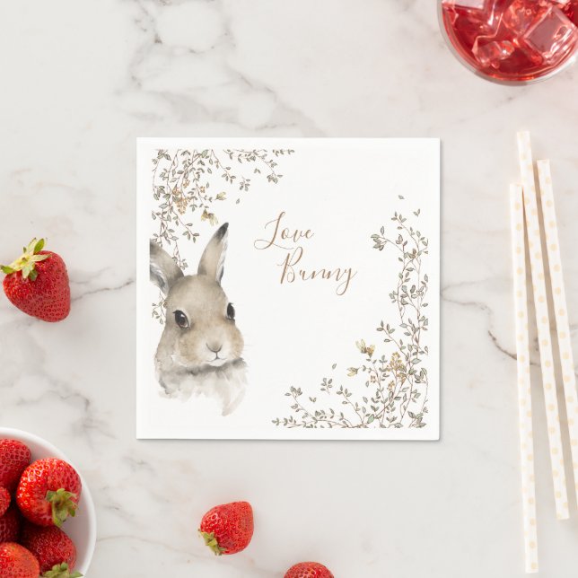 Woodland Animals Love Bunny Floral Script Napkin (Insitu)