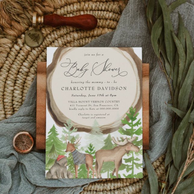 Woodland Animals Lumberjack Rustic Boy Baby Shower Invitation (Creator Uploaded)