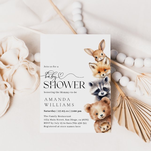 Woodland Animals Modern Baby Shower Invitation (Creator Uploaded)