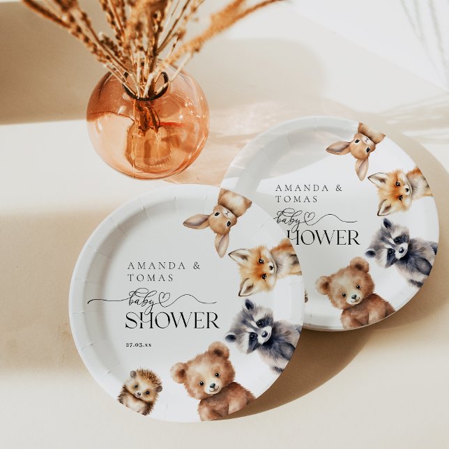 Woodland Animals Modern Baby Shower Paper Plate (Creator Uploaded)