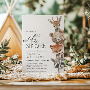Woodland Animals Modern Neutral Baby Shower Invitation