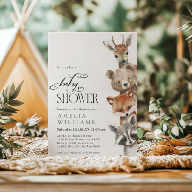 Woodland Animals Modern Neutral Baby Shower Invitation (Creator Uploaded)