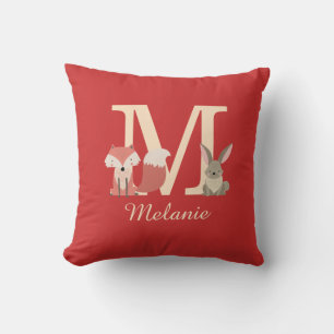 Woodland Animals Monogram Initial Cushion