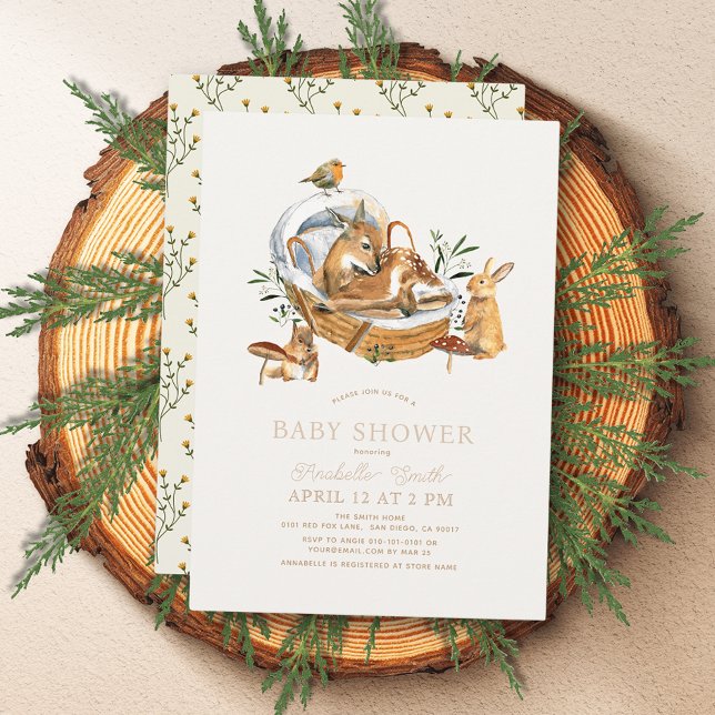 Woodland Animals Moses Basket Mushroom Baby Shower Invitation (Creator Uploaded)