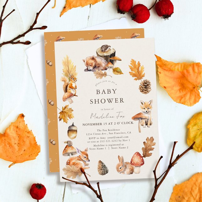 Woodland Animals Mushroom Fall/Autumn Baby Shower Invitation (Creator Uploaded)