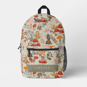 Woodland Animals & Mushroom Tea Green Printed Backpack