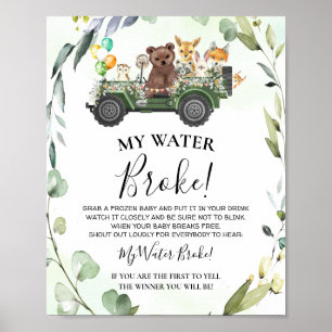 Woodland Animals My Water Broke Baby Shower Game Poster