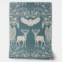 Woodland Animals Mythology Green Blue Wallpaper