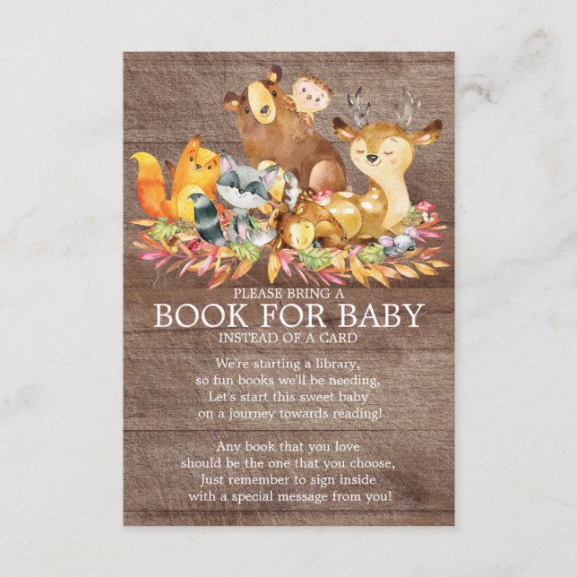 Woodland Animals Neutral Baby Shower Book for Baby Enclosure Card (Front)