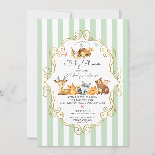 Woodland Animals Neutral Baby Shower Invitation (Front)