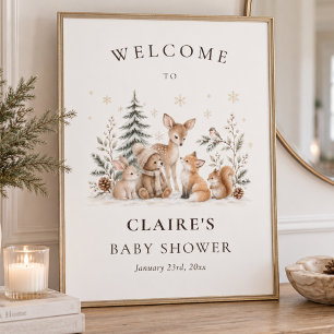 Woodland Animals Neutral Baby Shower Welcome Sign