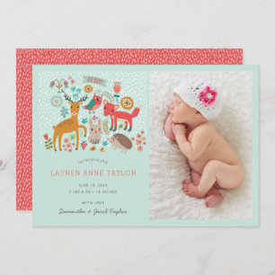 Woodland Animals New Baby Birth Announcement