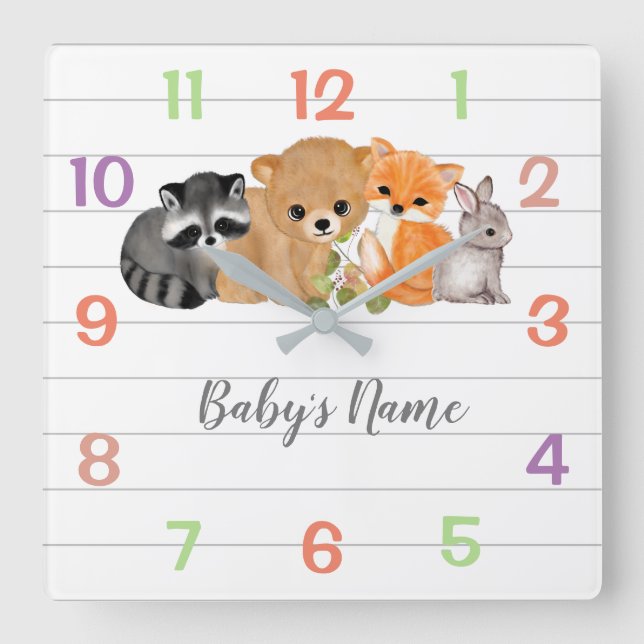 Woodland Animals Nursery Decor Wall Clock (Front)