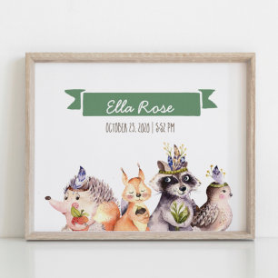 Woodland Animals Nursery Name Wall Art Poster