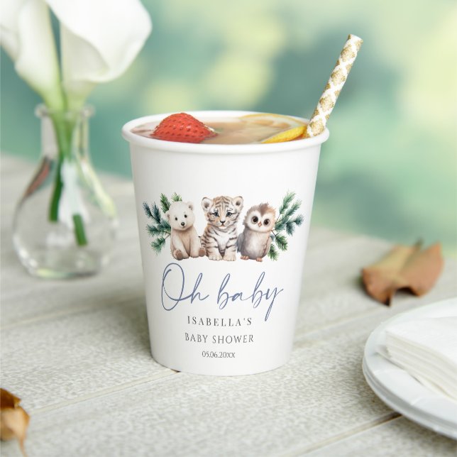 Woodland Animals Oh Baby Winter Baby Shower Paper Cups (Insitu)