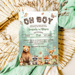 Woodland Animals Oh Boy Boho baby shower Invitation