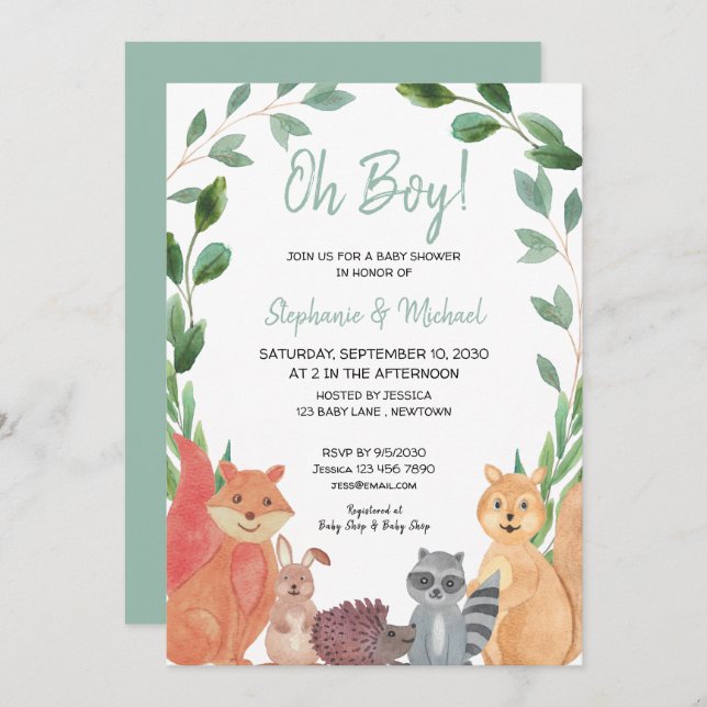 Woodland Animals Oh Boy Couples Baby Shower  Invitation (Front/Back)