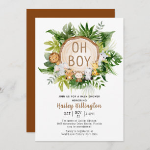 Woodland Animals Oh Boy Watercolor Baby Shower Invitation