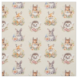 Woodland Animals on Almond Fabric
