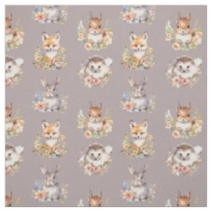 Woodland Animals on Pink-Grey Fabric