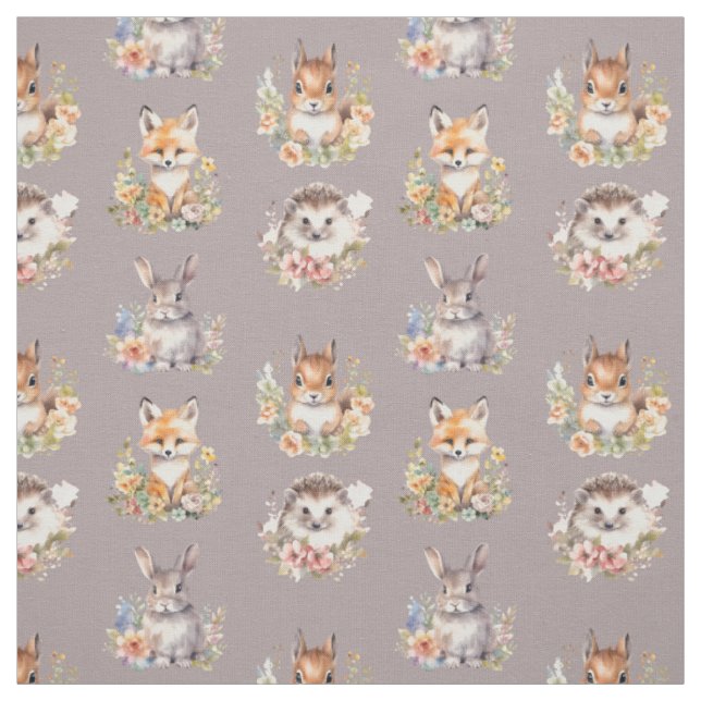 Woodland Animals on Pink-Grey Fabric (Swatch)