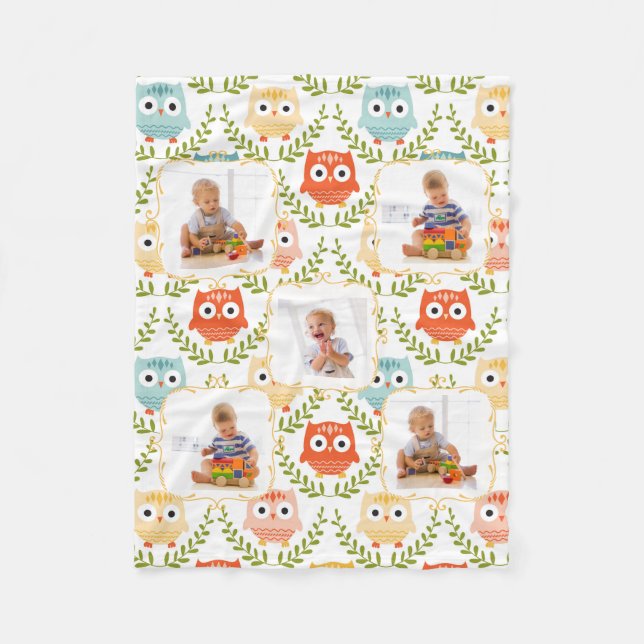 Woodland Animals Owls Custom Kids Photos Blanket (Front)