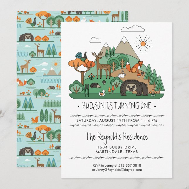 Woodland Animals Party Invitation (Front/Back)