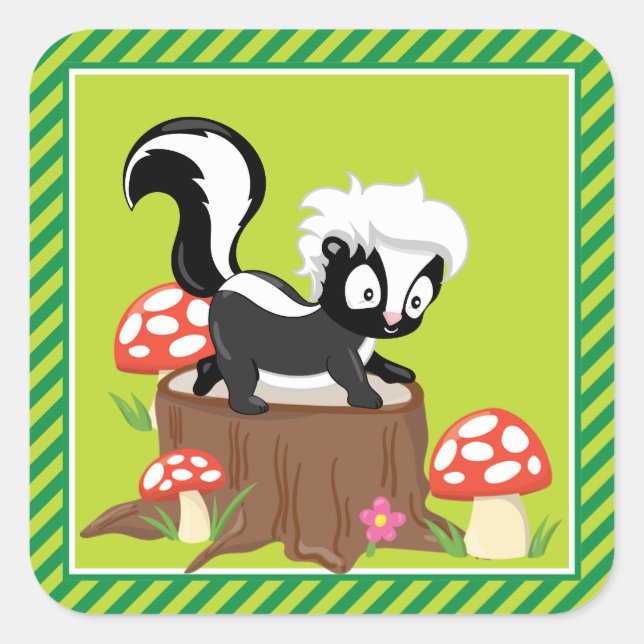 Woodland Animals Party | Skunk Square Sticker (Front)
