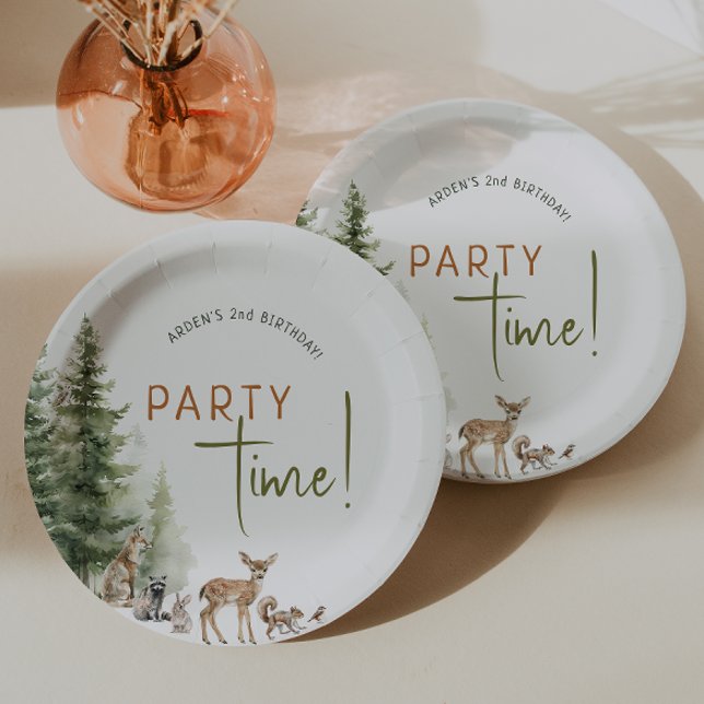 Woodland Animals Party Time Birthday Paper Plates (Creator Uploaded)