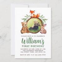 Woodland Animals Photo 1st Birthday Fox Bear Bunny